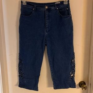 Variations Cut Out Design Jean Capris with Sparkle